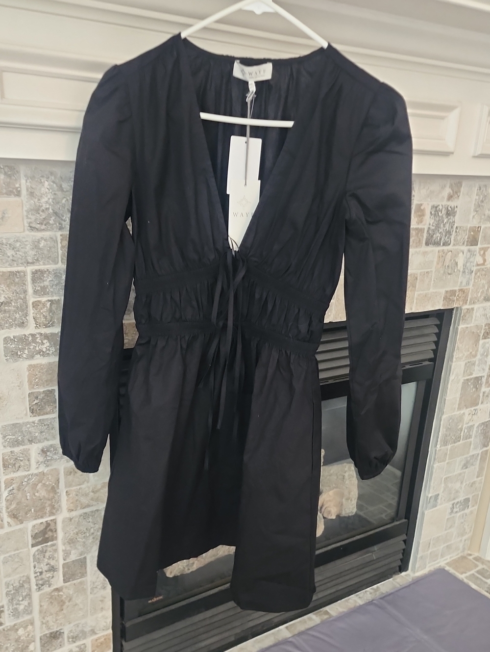 Wayf Black Long Sleeve Tie-Front Mini Dress